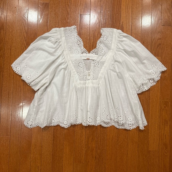Free People Tops - Free People Costa Eyelet Top Womens Small White Embroidered Cottagecore Blouse
